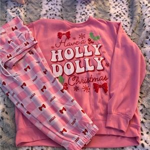 Dollcake Pink Holly Dolly Christmas Pajama Set